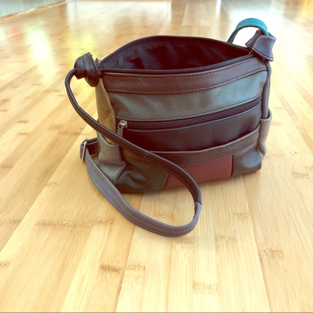 Leather & suede patchwork crossbody bag